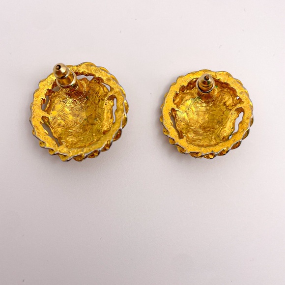 Vintage 1980’s Anne Klein Gold Tone Lion Head RARE Post Stud 1” Earrings - Picture 4 of 4